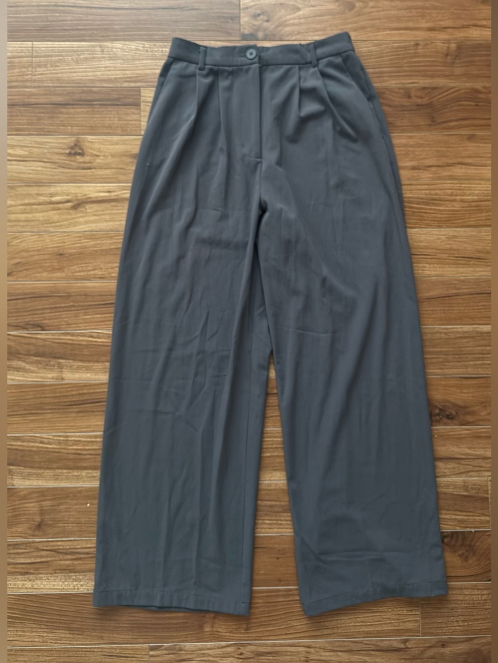 Dynamite Charcoal Grey Pleated Wide-Leg Trousers Sz S